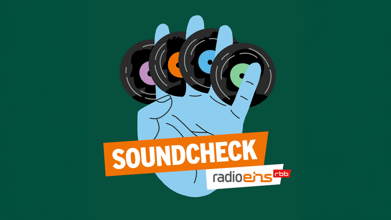 Grafik: Eine gezeichnete blaue Hand mit Vinylscheiben ziwschen den Fingern.