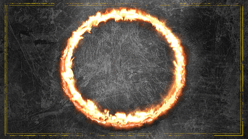 Eine Bildcollage: ein brennder Ringkreis auf grauem Stein. Darunter der Titel "Der Ring des Nibelungen" in stilisiert gehauener Schrift.