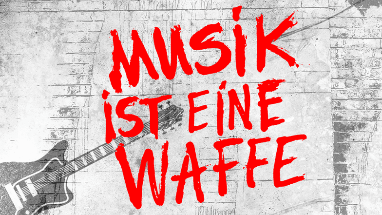 Auf dem Logo des Podcasts über die Band Ton Steine Scherben ist stilisiert eine Gitarre vor einer Mauer abgebildet.